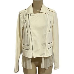 NWT Bar III  Ivory zipper mesh back biker jacket coastal Fall Winter M